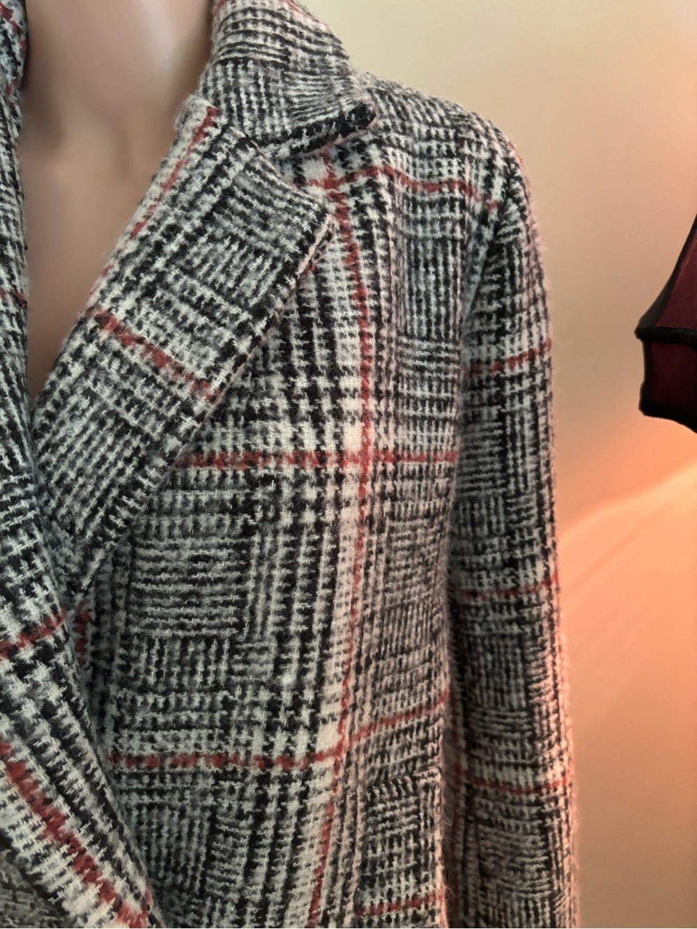 Pink Martini Gray Plaid Double-Breasted Pea Coat with Pink Accents - Picture 6 of 16